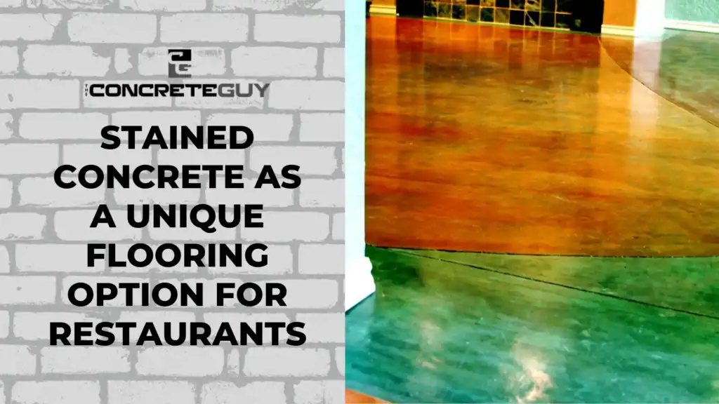Stained concrete flooring in a restaurant setting, showcasing unique design and durability, offered by a Minnesota concrete contractor.