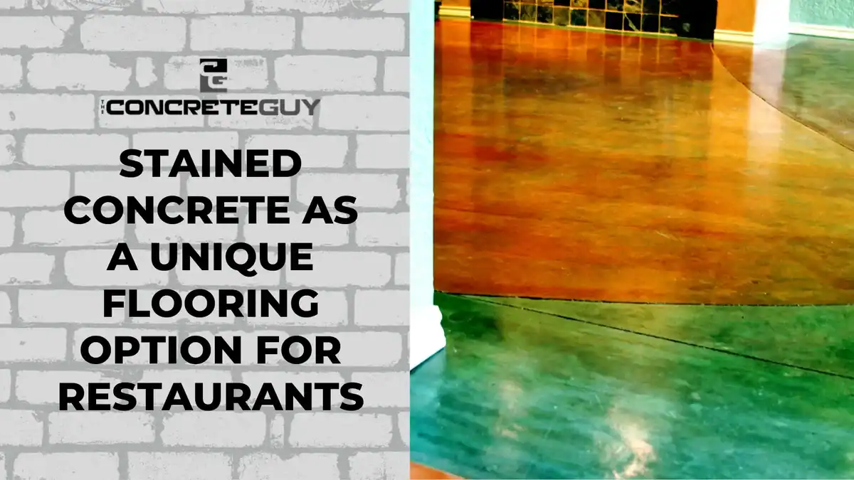 Stained concrete flooring in a restaurant setting, showcasing unique design and durability, offered by a Minnesota concrete contractor.